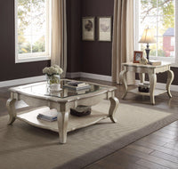 18 Inch Glass Top Wooden Coffee Table, Antique Taupe - BM156824