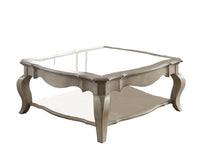 18 Inch Glass Top Wooden Coffee Table, Antique Taupe - BM156824