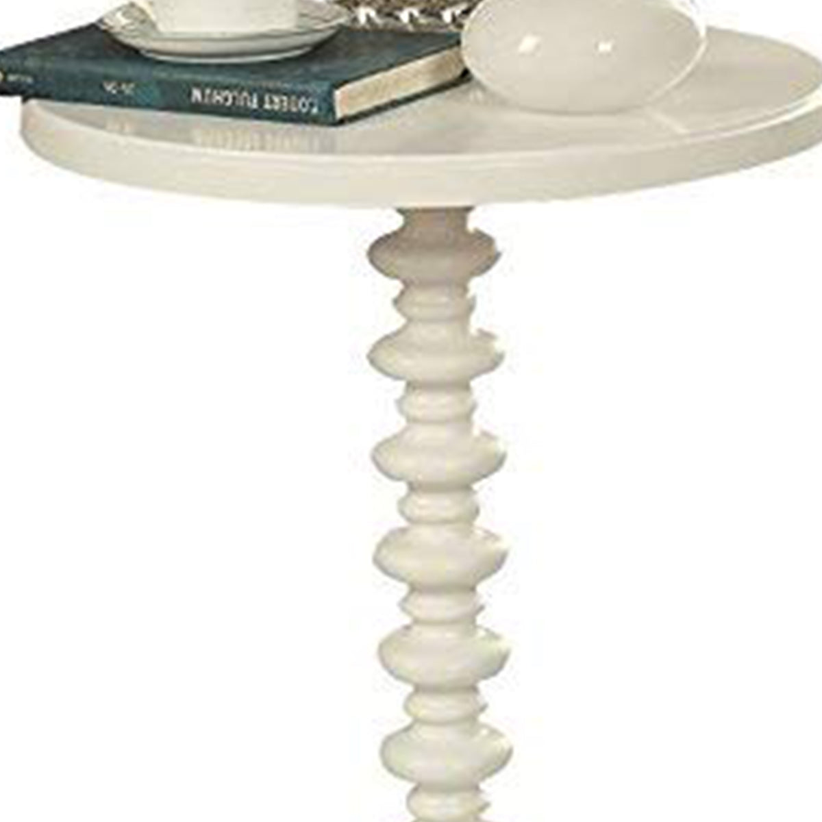 22 Inch Round Wooden Side Table with Turned Base, White - BM157294