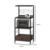 Wood and Metal Kitchen Cart On Casters, Brown and Black - BM157887