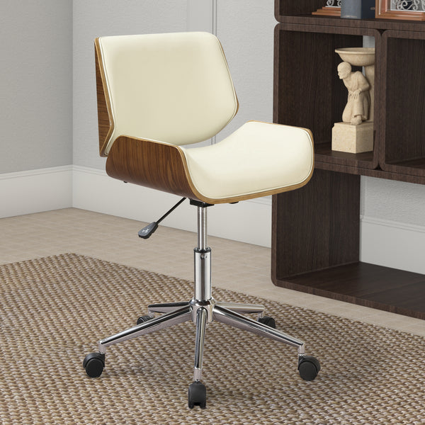 BM159076 Contemporary Small-Back Home Office Chair, Beige/Walnut