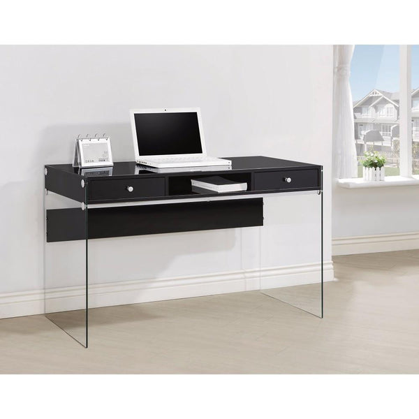 BM159096 Elegant Metal Writing Desk with Glass Sides, Clear And Black