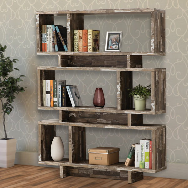 BM159097 Rustically Charmed Wooden Open Bookcase, Brown