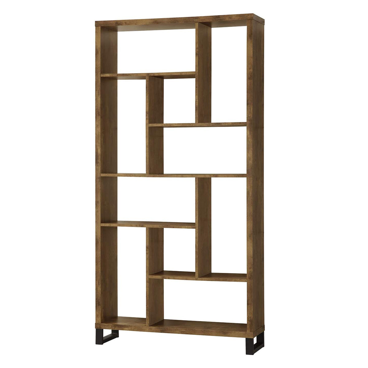 Metal and Wood Modern Style Bookcase with Multiple Shelves, Brown - BM159134