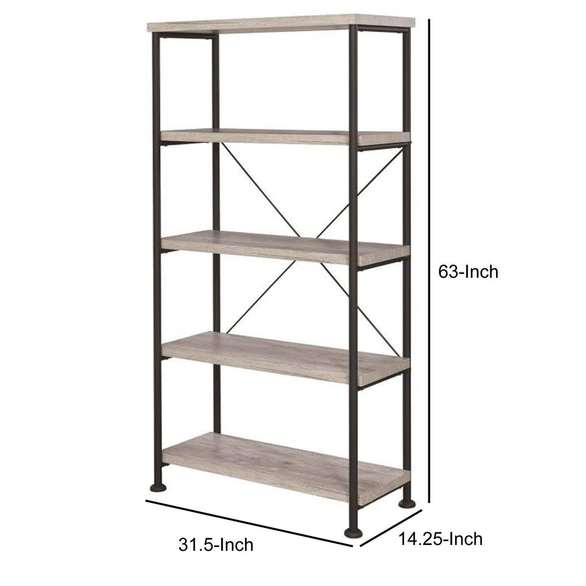 Sophisticated Wood and Metal Open Bookcase, Gray - BM159171