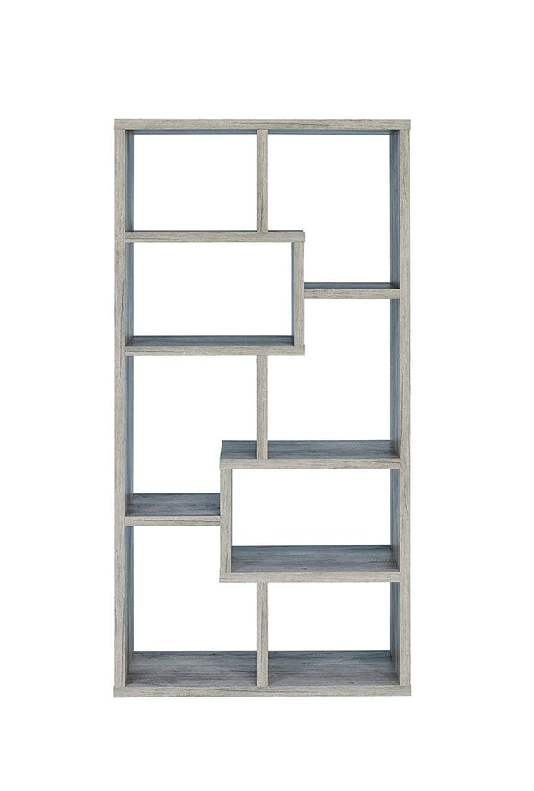 BM159410 Modish Wooden Bookcase With Multiple Shelves, Gray