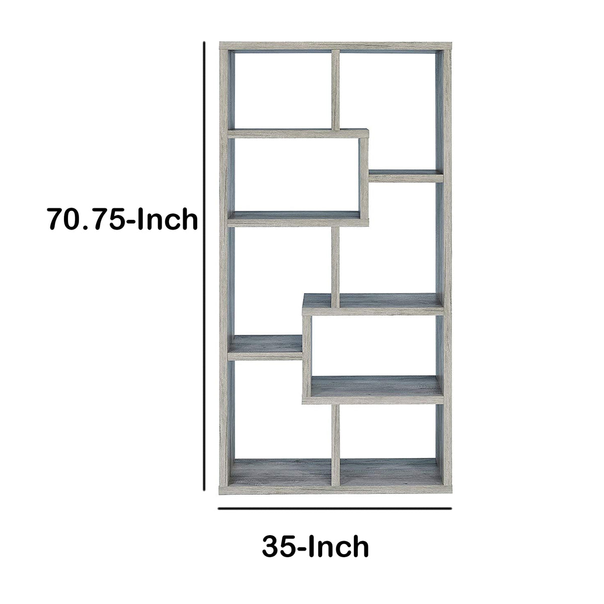 Modish Wooden Bookcase With Multiple Shelves, Gray -BM159410