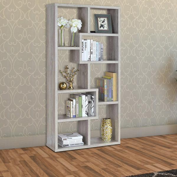 Modish Wooden Bookcase With Multiple Shelves, Gray -BM159410