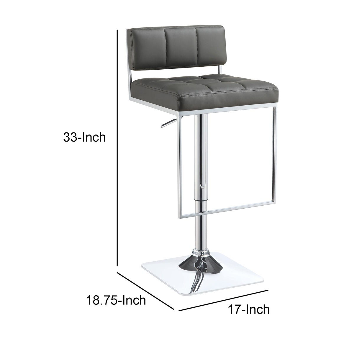 BM160764 Classic Adjustable Metal Bar Stool, Gray & Silver