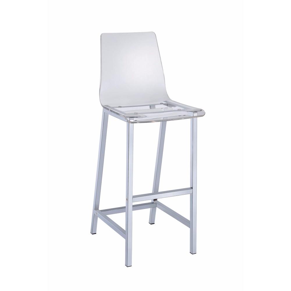 BM160767 Elegant Acrylic Bar Height Stool with Chrome Base, Clear And Silver, Set of 2