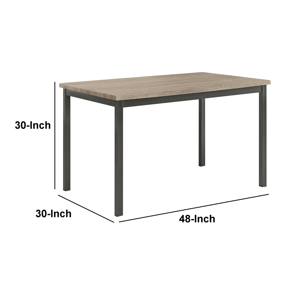 BM160786 Contemporary Metal Dining Table With Wooden Top, Gray & Black