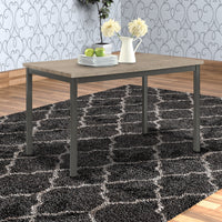 BM160786 Contemporary Metal Dining Table With Wooden Top, Gray & Black