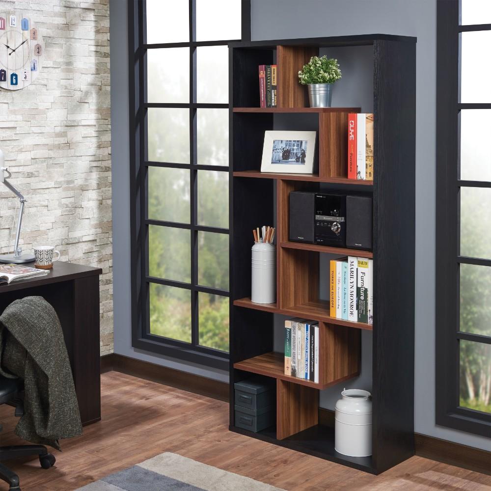 BM163556 Wooden Rectangular Cube Bookcase, Natural Brown & Black