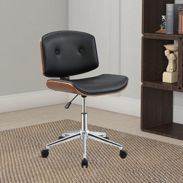 Wooden Back Armless Office Chair with Metal Star Base, Black and Brown - BM163563
