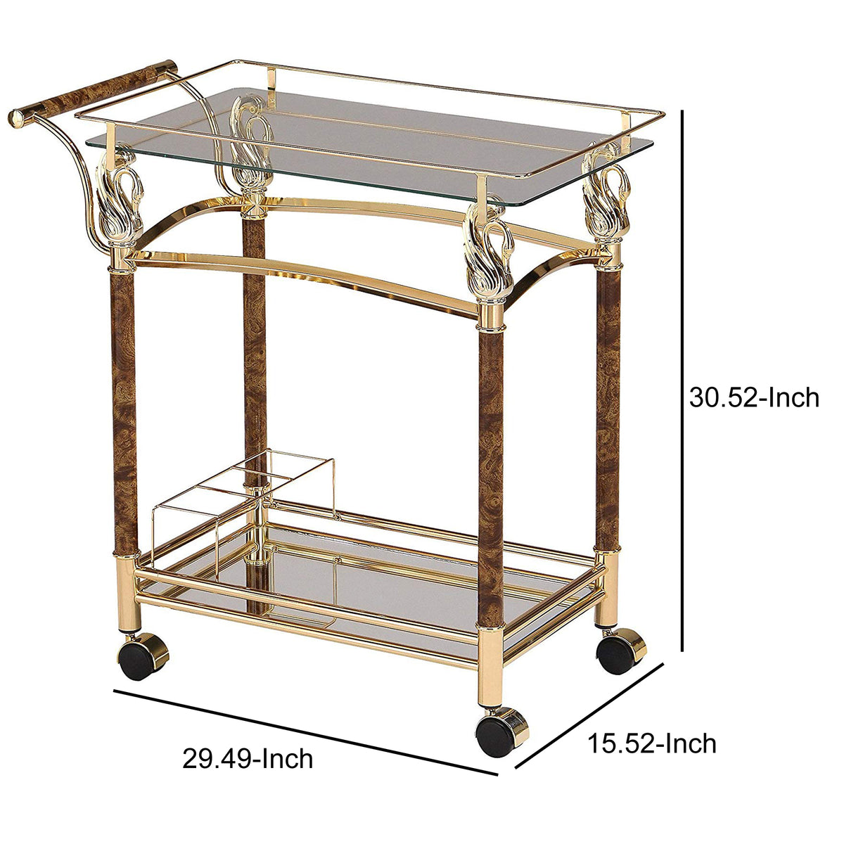 BM163645 Alluring Serving Cart, Golden Plated & Clear Glass