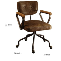 Leatherette Button Tufted Office Chair with 5 Star Caster Base, Brown - BM163666