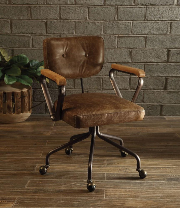Leatherette Button Tufted Office Chair with 5 Star Caster Base, Brown - BM163666