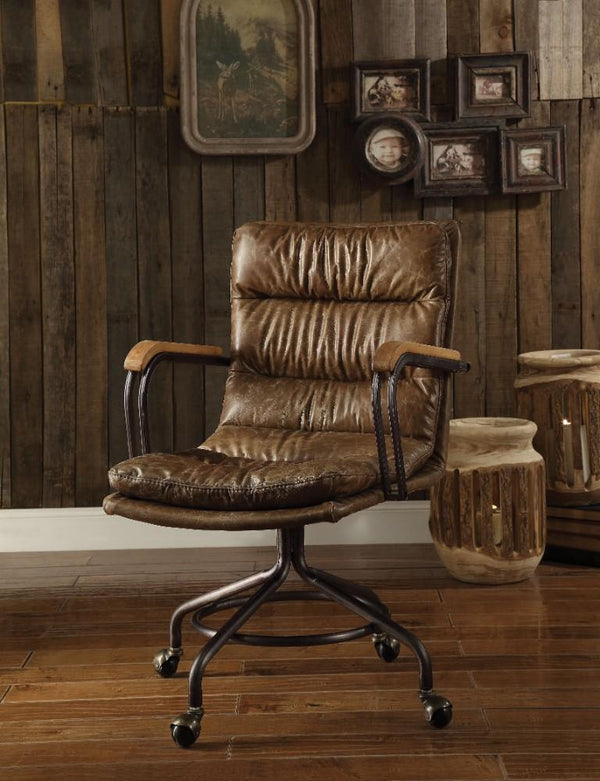 Metal & Leather Executive Office Chair, Vintage Whiskey Brown - BM163668