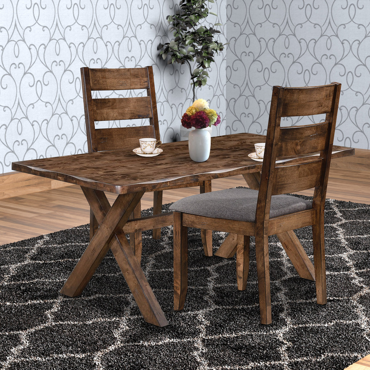 Wooden Ladder Back Dining Chair, Gray & Brown, Set of 2 - BM163718