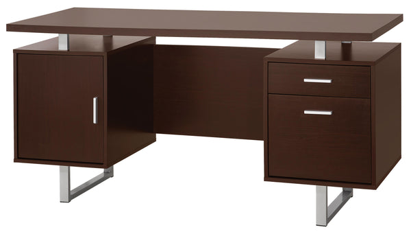 BM163908 Double Pedestal Office Desk With Metal Sled Legs, Brown