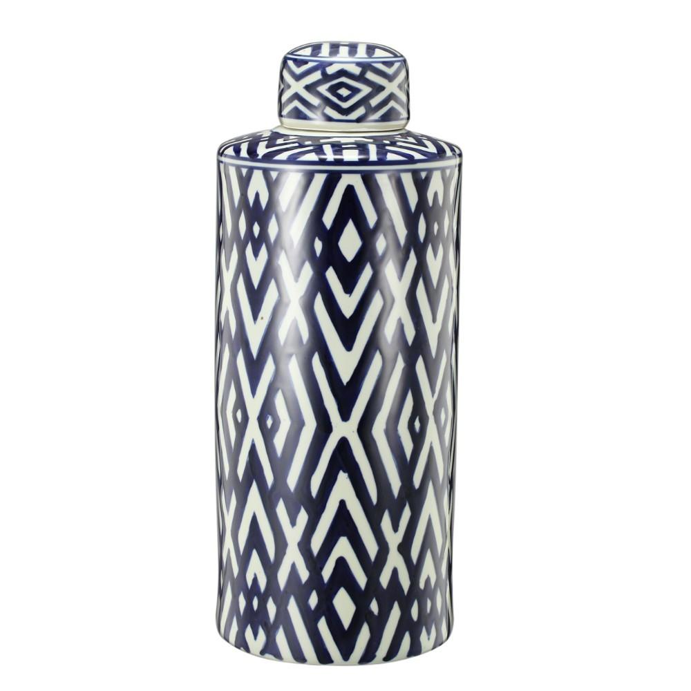 BM165647 Ceramic Lidded Large Jar, Blue And White