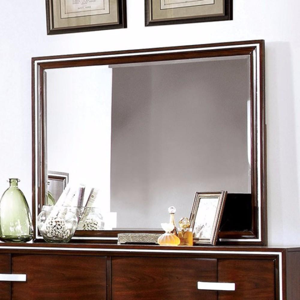 BM166065 Wooden Beveled Mirror, Brown Cherry