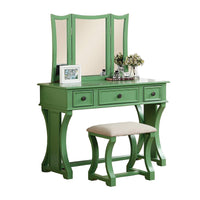 BM167182 Modish Vanity Set Featuring Stool And Mirror Green