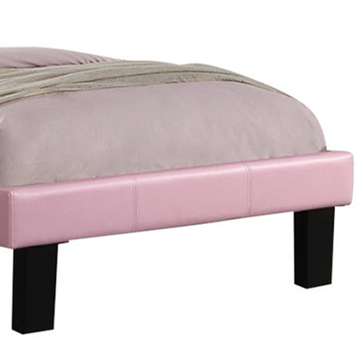 Silky And Sheeny Wooden Full Bed With Pink PU Tufted Head Board, Pink Finish - BM168652