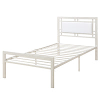 BM171745 Metal Frame Twin Bed With Leather Upholstered Headboard, White
