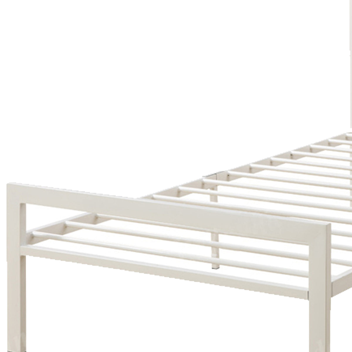 BM171745 Metal Frame Twin Bed With Leather Upholstered Headboard, White