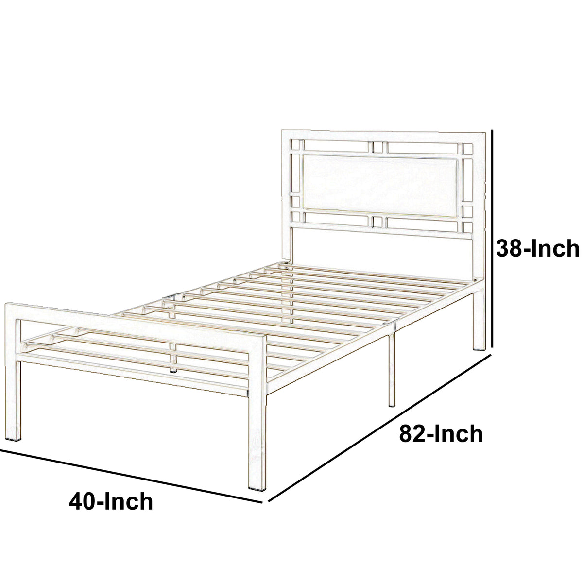 BM171745 Metal Frame Twin Bed With Leather Upholstered Headboard, White