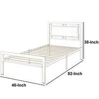 BM171745 Metal Frame Twin Bed With Leather Upholstered Headboard, White