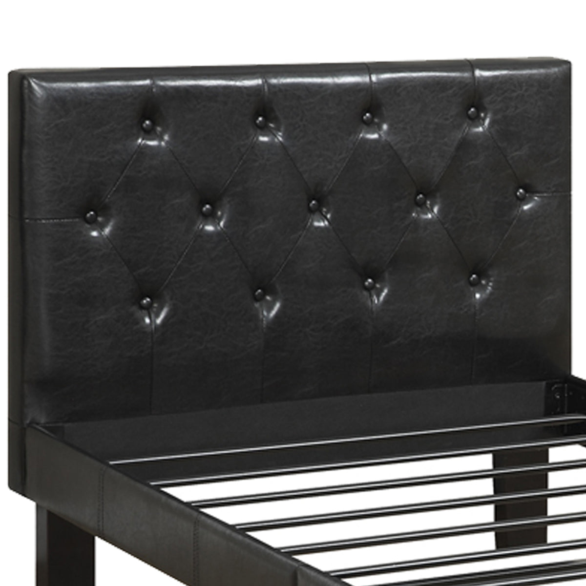 Faux Leather Upholstered Twin size Bed With tufted Headboard, Black - BM171747