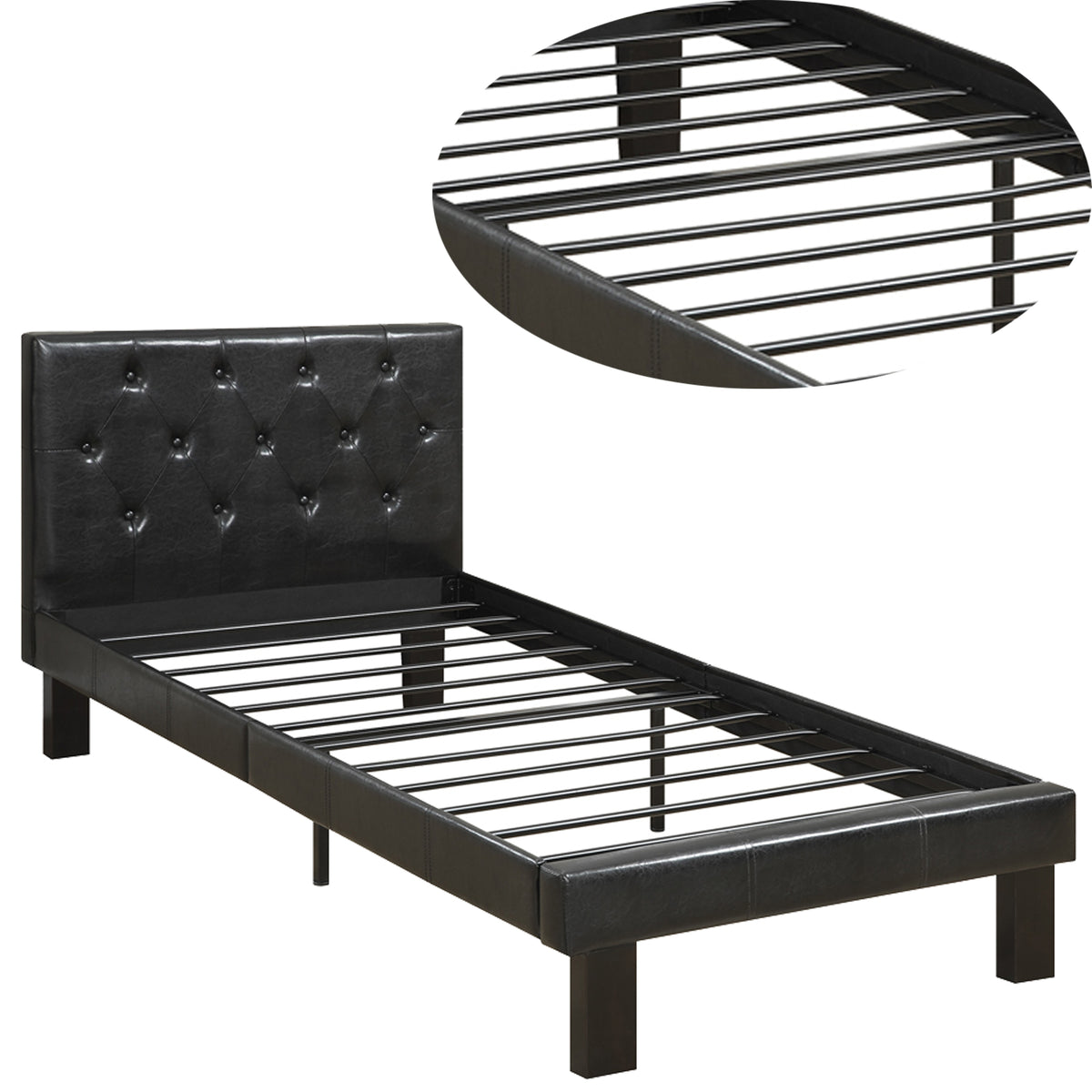 Faux Leather Upholstered Twin size Bed With tufted Headboard, Black - BM171747