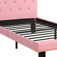 Faux Leather Upholstered Full size Bed With tufted Headboard, Pink - BM171750