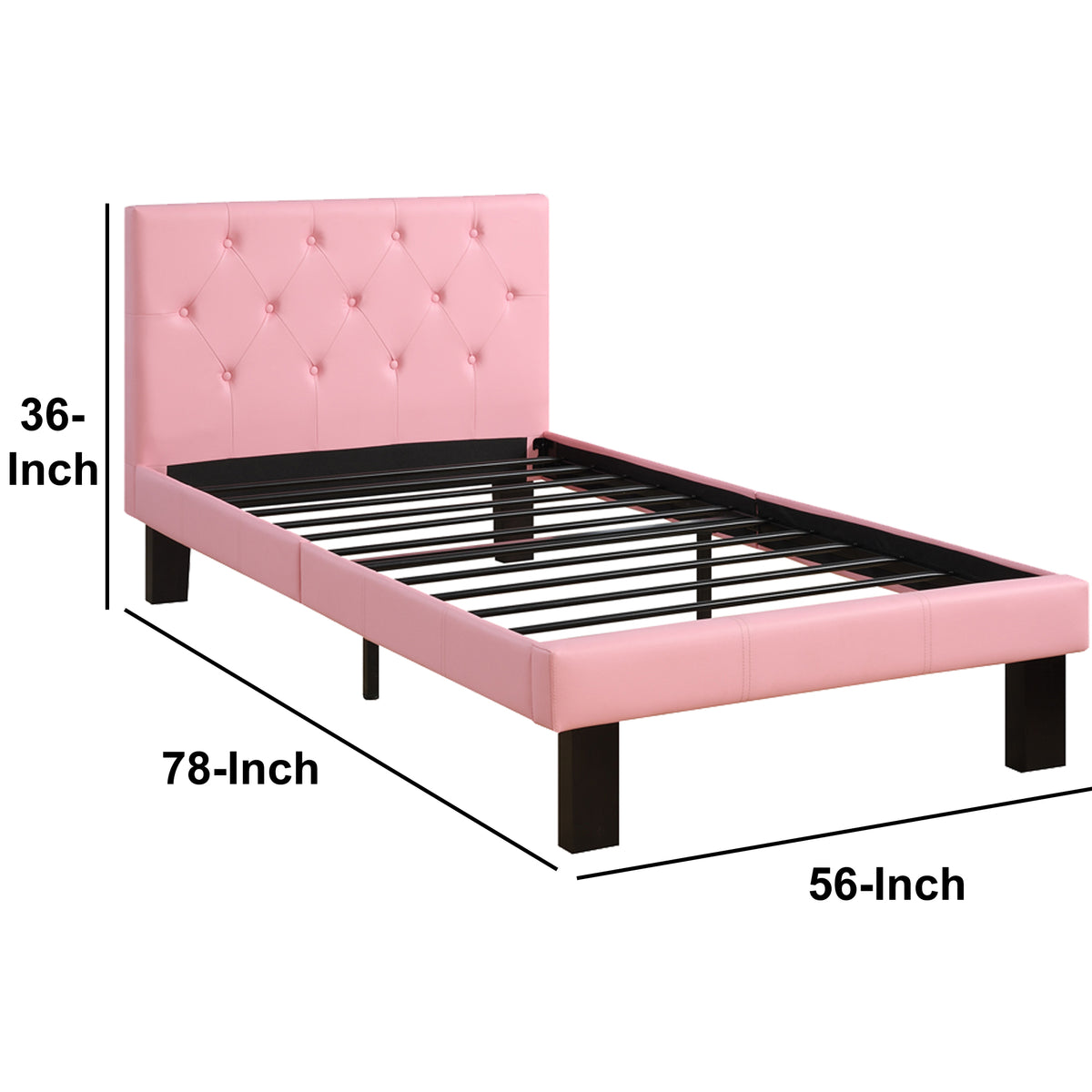 Faux Leather Upholstered Full size Bed With tufted Headboard, Pink - BM171750