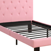 Faux Leather Upholstered Twin size Bed With tufted Headboard, Pink - BM171751