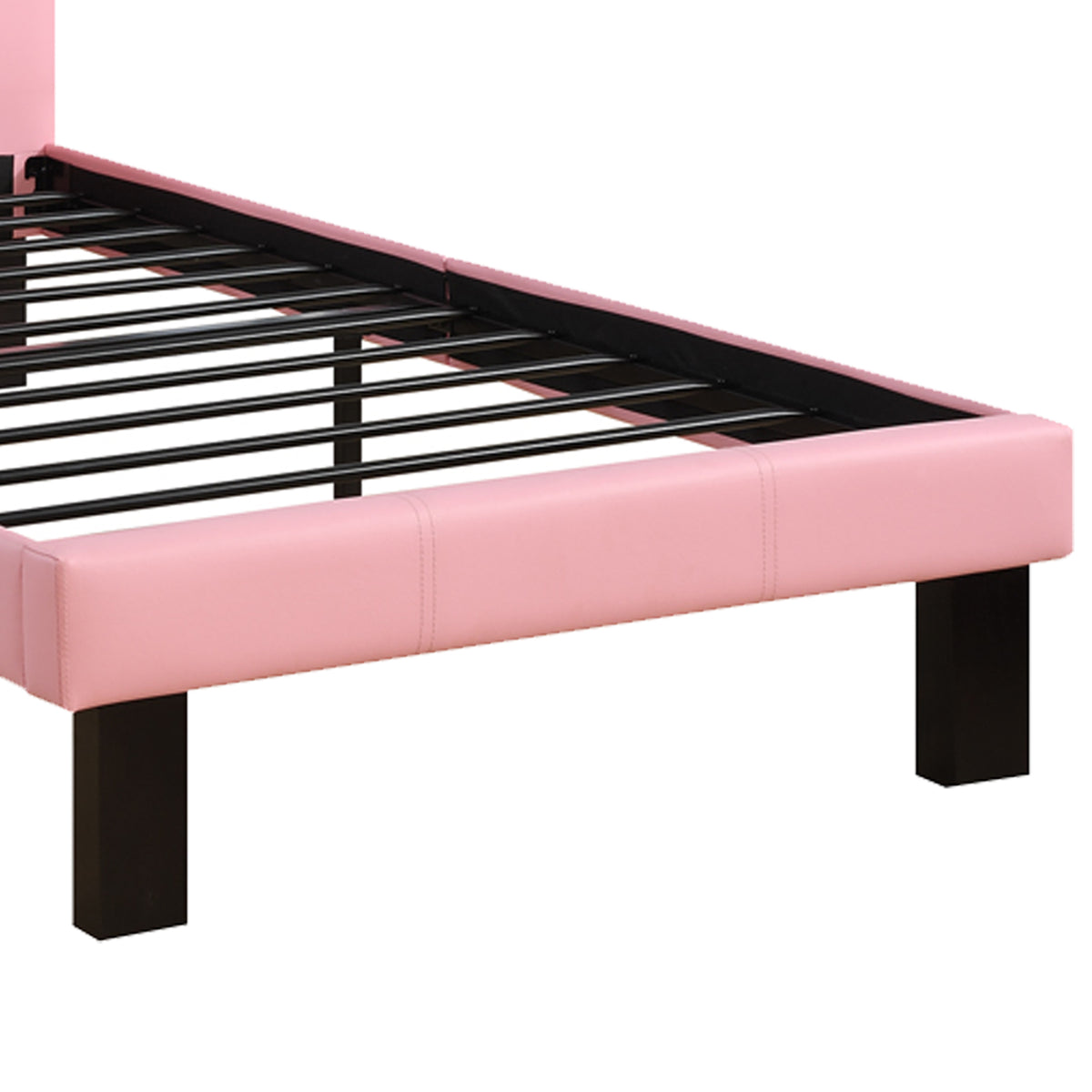 Faux Leather Upholstered Twin size Bed With tufted Headboard, Pink - BM171751