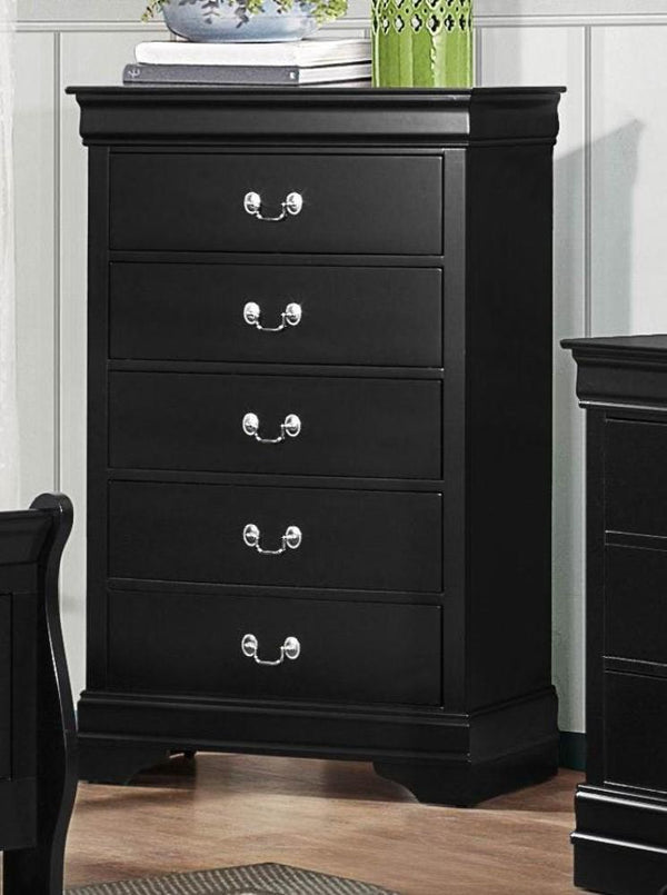 BM174484 5 Drawers Wooden Chest With Silver Pulls Black