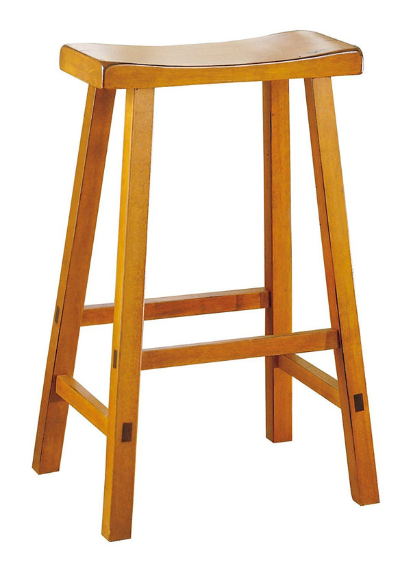 BM175973 Wooden 29" Counter Height Stool with Saddle Seat, Oak Brown, Set Of 2