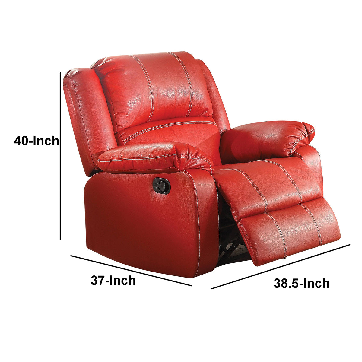 40 Inch Metal Rocker Recliner Chair, Contoured Seat, Red  - BM177635