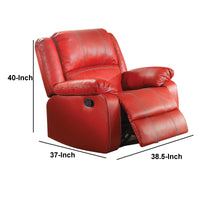 40 Inch Metal Rocker Recliner Chair, Contoured Seat, Red  - BM177635