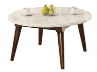 Wood Base Coffee Table with Marble Top, Walnut Brown  - BM177672