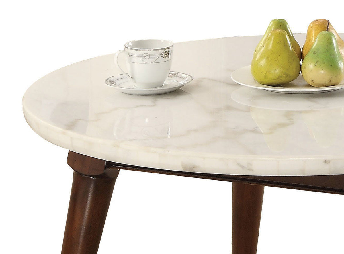 Wood Base Coffee Table with Marble Top, Walnut Brown  - BM177672