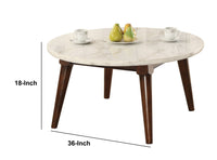 Wood Base Coffee Table with Marble Top, Walnut Brown  - BM177672