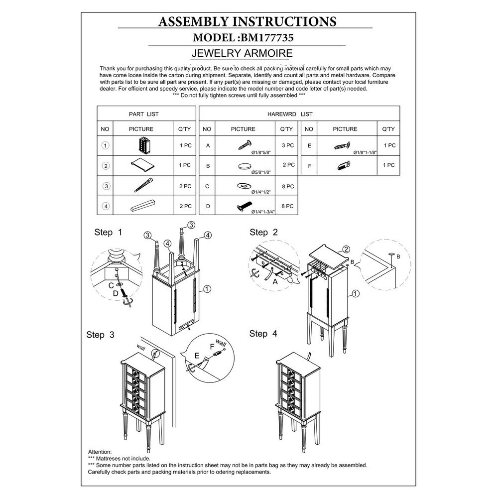5 Drawer Jewelry Armoire with Flip Top Mirror and Fluted Legs, Blue - BM177735