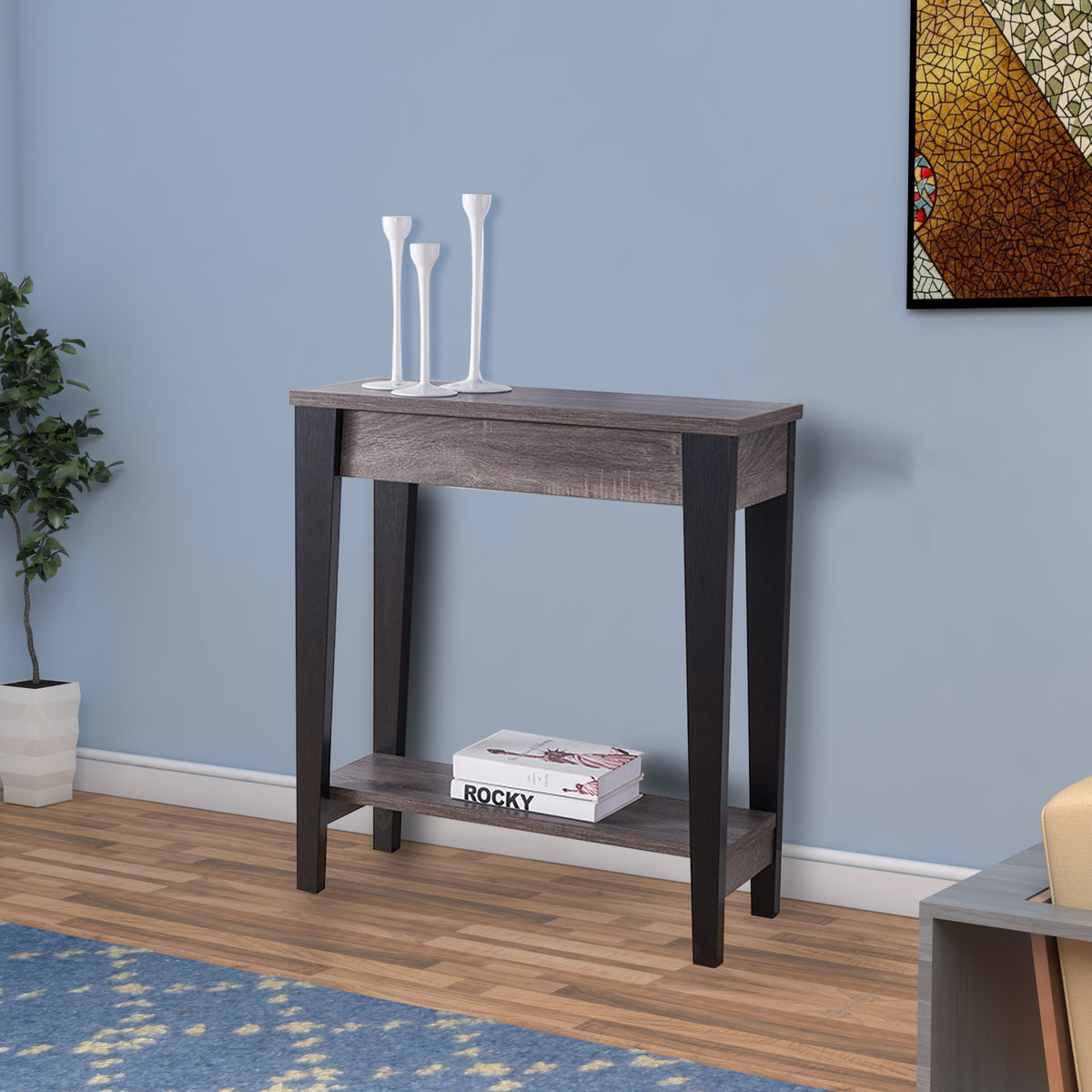 Wooden Console Table With Bottom Shelf, Black And Gray - BM179698