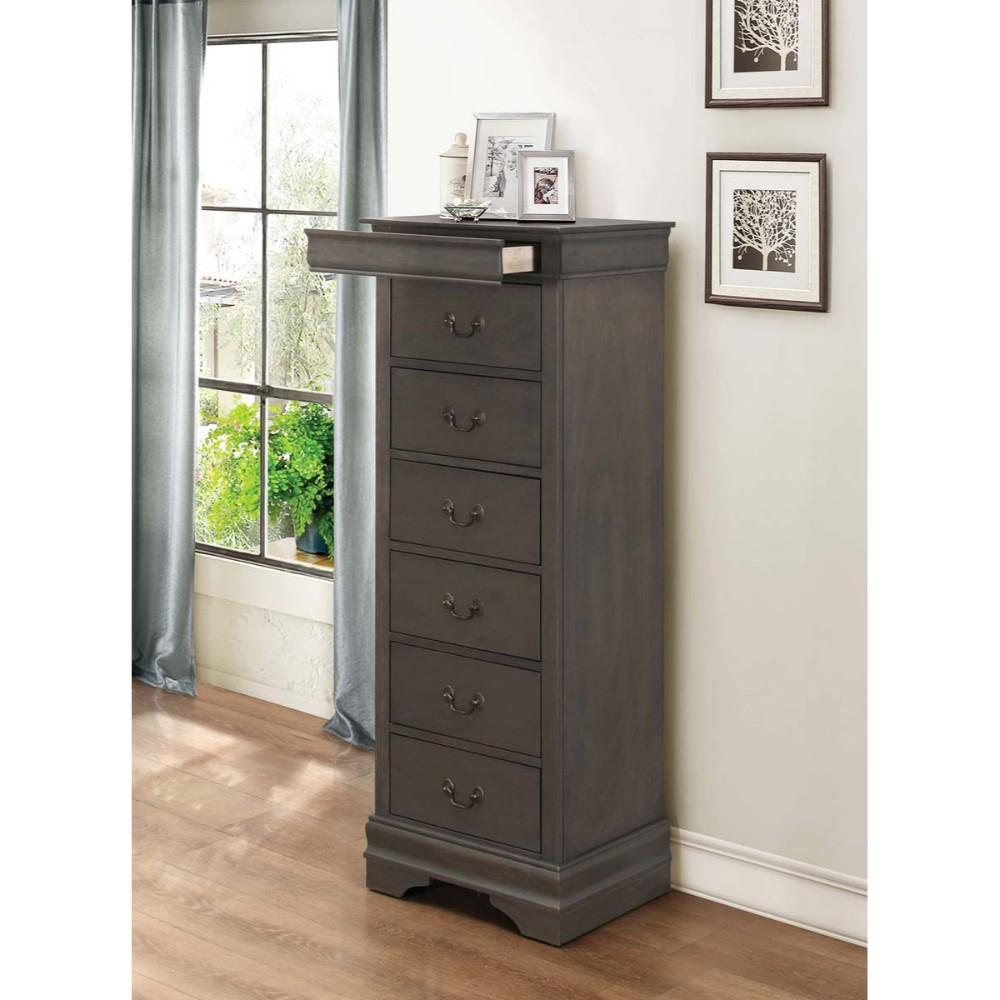 6 Drawer Wooden Lingerie Chest With Pull Out Tray, Gray