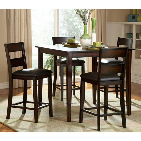 5 Piece Wooden Counter Height Table Set, Espresso Brown