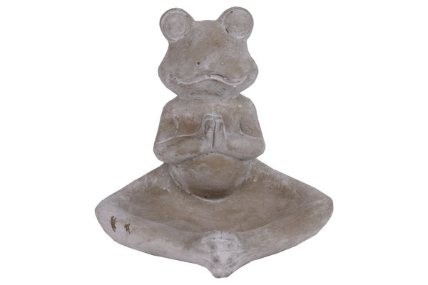 Meditating Frog Figurine In Namaskara Position with Candle Holder, Gray - BM180864